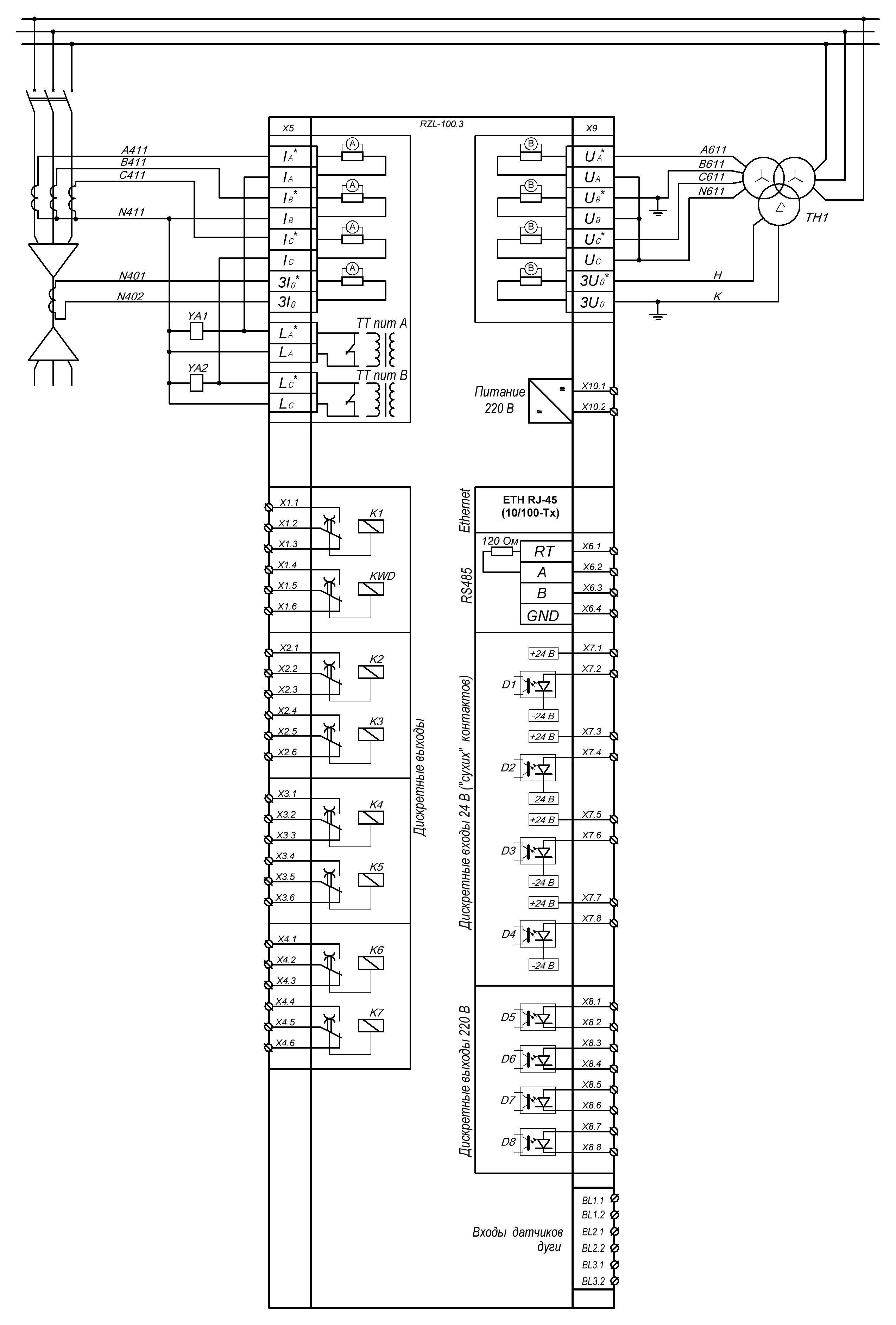 Схема подключения RZL-100